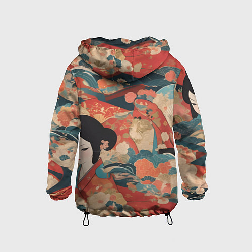 Детская ветровка Японский орнамент с девушкой / 3D-Черный – фото 2