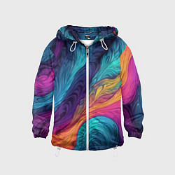 Ветровка с капюшоном детская Перья эбру абстракция, цвет: 3D-белый