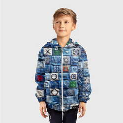 Ветровка с капюшоном детская Геймерский пиксельный пэчворк, цвет: 3D-белый — фото 2