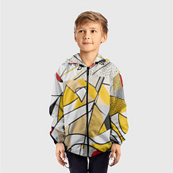 Ветровка с капюшоном детская Абстракция поп-арт геометрия, цвет: 3D-черный — фото 2