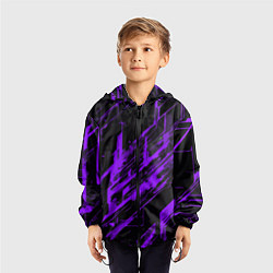 Ветровка с капюшоном детская Purple stripes on a black background, цвет: 3D-черный — фото 2