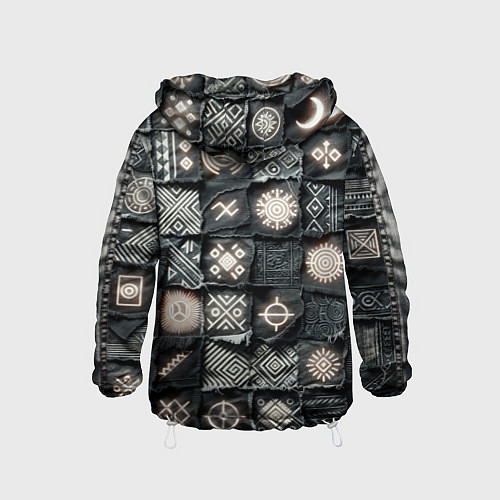 Детская ветровка Африканские знаки на пэчворк дениме / 3D-Белый – фото 2