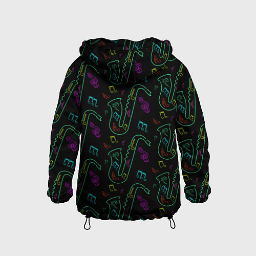 Детская ветровка Неоновый саксофон и музыкальные ноты / 3D-Черный – фото 2