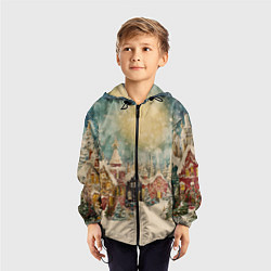 Ветровка с капюшоном детская Милый новогодний городок, цвет: 3D-черный — фото 2