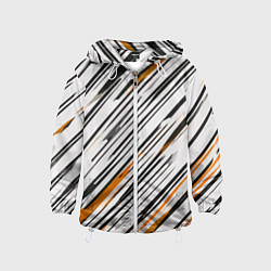 Детская ветровка Диагональные чёрно-жёлтые полосы на белом фоне