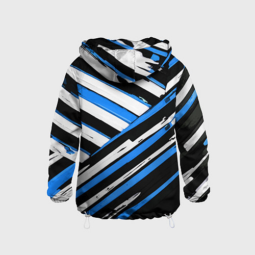 Детская ветровка Бело-синие диагональные полосы на чёрном фоне / 3D-Белый – фото 2