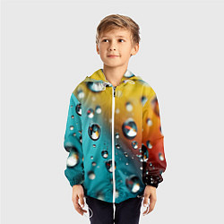 Ветровка с капюшоном детская Крупные капли на цветном фоне, цвет: 3D-белый — фото 2
