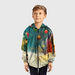 Ветровка с капюшоном детская Новогодние шары и тропинка, цвет: 3D-черный — фото 2