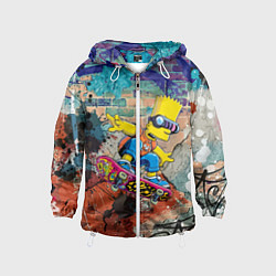 Ветровка с капюшоном детская Bart Simpson on a skateboard - graffiti, цвет: 3D-белый