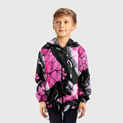 Ветровка с капюшоном детская Чёрные линии на чёрно-розовом фоне, цвет: 3D-черный — фото 2