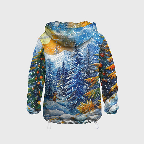 Детская ветровка Новогодние елки в лесу масляные краски / 3D-Белый – фото 2