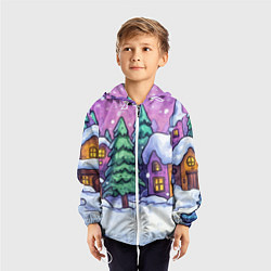 Ветровка с капюшоном детская Новогодний мультяшный двор, цвет: 3D-белый — фото 2