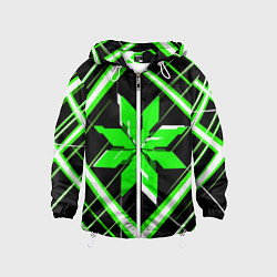 Детская ветровка Зелёно-белая звезда и полосы на чёрном фоне