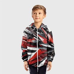 Ветровка с капюшоном детская Чёрно-красно-белая абстракция, цвет: 3D-белый — фото 2