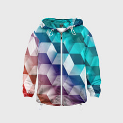 Ветровка с капюшоном детская Объёмные разноцветные градиентные кубы, цвет: 3D-белый