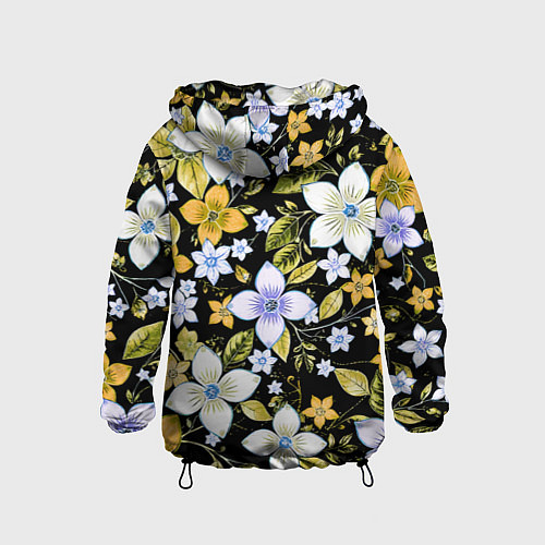 Детская ветровка Жёлто-белые цветы на чёрном фоне / 3D-Черный – фото 2