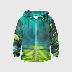 Ветровка с капюшоном детская Зелёная кислотная абстракция, цвет: 3D-белый