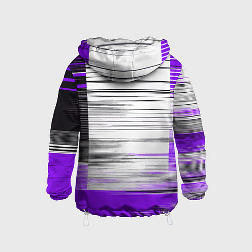 Детская ветровка Чёрные вертикальные полосы на фиолетово-белом фоне / 3D-Белый – фото 2
