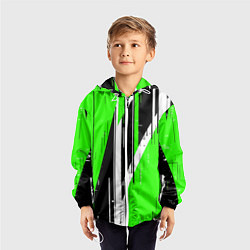 Ветровка с капюшоном детская Чёрно-белые вертикальные полосы на зелёном фоне, цвет: 3D-белый — фото 2
