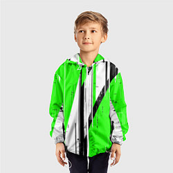 Ветровка с капюшоном детская Black and white vertical stripes on a green backgr, цвет: 3D-белый — фото 2