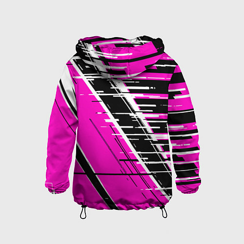 Детская ветровка Чёрно-белые глитч полосы на розовом фоне / 3D-Черный – фото 2