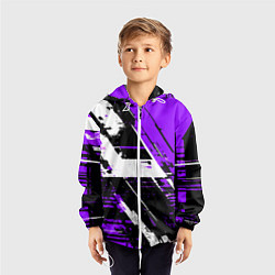 Ветровка с капюшоном детская Diagonal black and white stripes on a purple backg, цвет: 3D-белый — фото 2