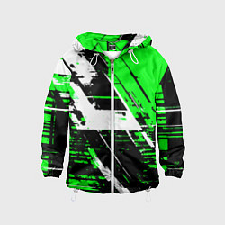 Детская ветровка Diagonal black and white stripes on a green backgr