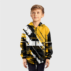 Ветровка с капюшоном детская Diagonal black and white stripes on a yellow backg, цвет: 3D-черный — фото 2