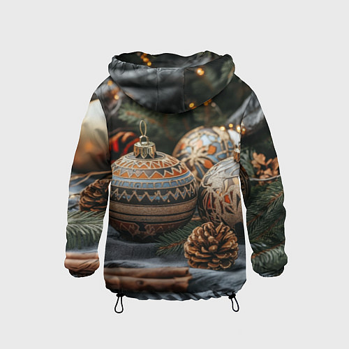 Детская ветровка Новогодние шары и шишки / 3D-Черный – фото 2