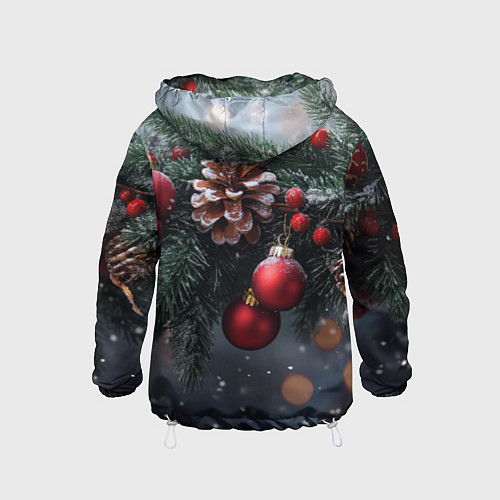 Детская ветровка Красные игрушки на елке и шишки / 3D-Белый – фото 2