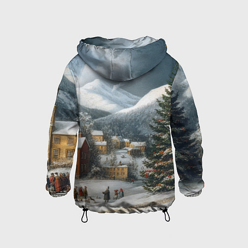 Детская ветровка Новогодняя огромная елка и маленькие домики / 3D-Черный – фото 2