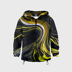 Детская ветровка Волнистые бело-жёлтые линии на чёрном фоне