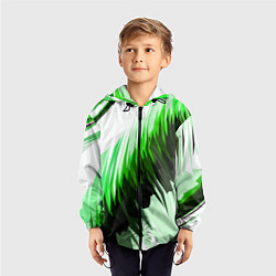 Ветровка с капюшоном детская Чёрно-зелёные острые полосы на белом фоне, цвет: 3D-черный — фото 2