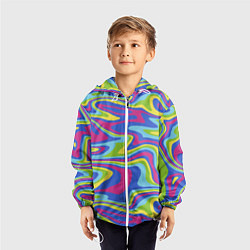 Ветровка с капюшоном детская Разноцветная абстракция волны, цвет: 3D-белый — фото 2