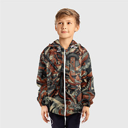 Ветровка с капюшоном детская Драконы и самураи в стиле ирезуми, цвет: 3D-белый — фото 2