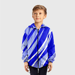 Ветровка с капюшоном детская Абстрактный синий полосатый, цвет: 3D-черный — фото 2