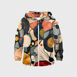 Ветровка с капюшоном детская Абстракция с кругами и краской, цвет: 3D-белый
