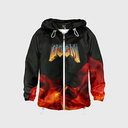 Ветровка с капюшоном детская Doom огненная текстура, цвет: 3D-белый