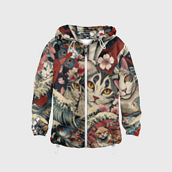 Детская ветровка Котики и рыбки в сакуре