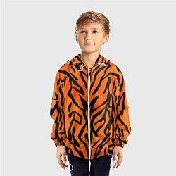 Ветровка с капюшоном детская Тигровый огненный паттерн, цвет: 3D-белый — фото 2
