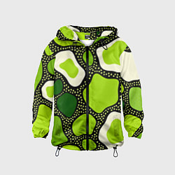 Ветровка с капюшоном детская Зеленая абстракция с кругами, цвет: 3D-черный
