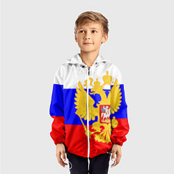 Ветровка с капюшоном детская Герб с Флагом России, цвет: 3D-белый — фото 2