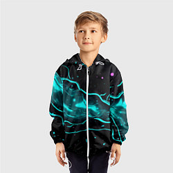 Ветровка с капюшоном детская Голубые неоновые волны текстура, цвет: 3D-белый — фото 2