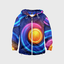 Детская ветровка Оранжевый круг и голубые линии текстура