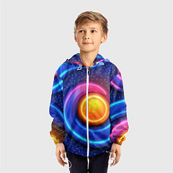 Ветровка с капюшоном детская Оранжевый круг и голубые линии текстура, цвет: 3D-белый — фото 2