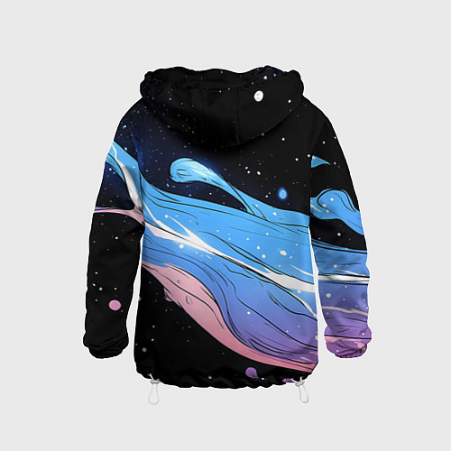 Детская ветровка Синяя волна на черном - текстура / 3D-Белый – фото 2