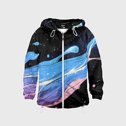 Ветровка с капюшоном детская Синяя волна на черном - текстура, цвет: 3D-белый