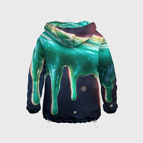 Детская ветровка Текстура стекающая зеленая клякса / 3D-Белый – фото 2
