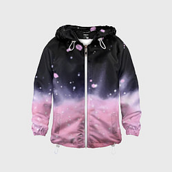 Ветровка с капюшоном детская Розовая текстура с лепестками, цвет: 3D-белый