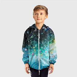 Ветровка с капюшоном детская Бирюзовые блестки фон, цвет: 3D-белый — фото 2